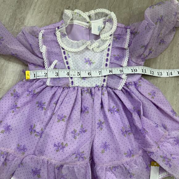 Vintage Miss Quality Lace Ruffle Girl Child Purple White Dress Full Circle 2T - Picture 5 of 9